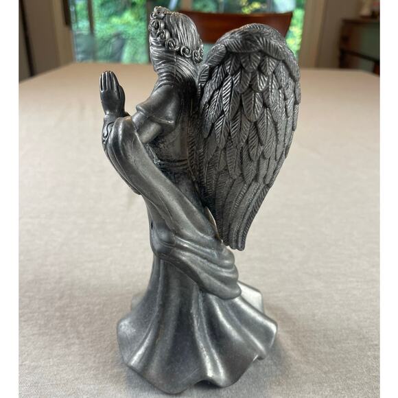 Vintage Pewter Angel Candle Stick Holder Ornate Holiday Christmas Home Decor - Picture 3 of 7